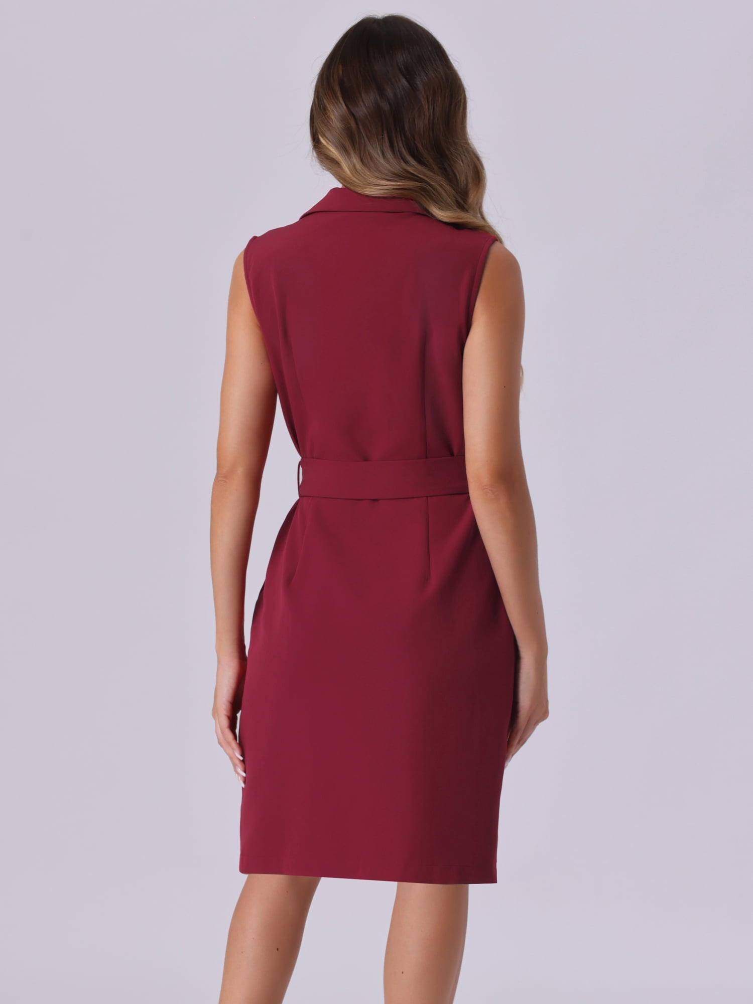 DARING DIVA Women's Blazer Office Sleeveless V Neck Button Down Dress XS Wine Red