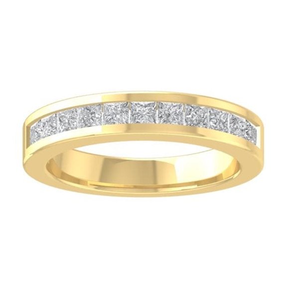 Araiya Fine Jewelry 10K Yellow Gold Princess-shape Lab Grown Diamond Wedding Band Ring ( 1 cttw, D-F Color, VS Clarity) Size 10