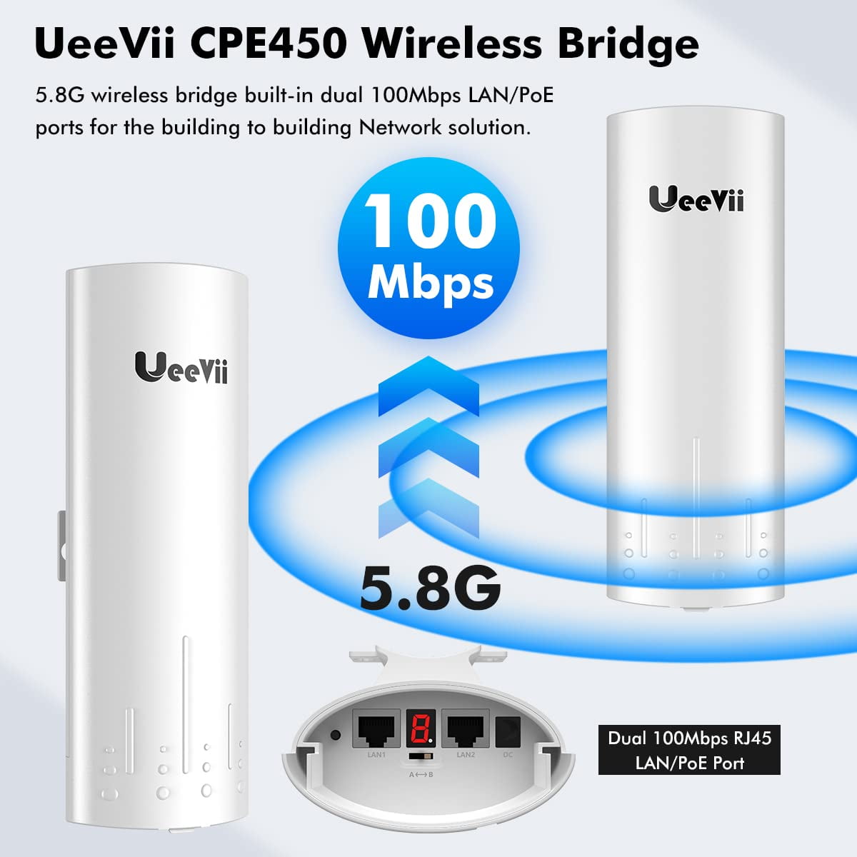 Wireless Bridge,5.8G Outdoor Point to Point Access PTMP WiFi PTP 並行輸入品 5.8G 3KM Gigabit Wireless WiFi Bridge Point to Point Outdoor 5.8G 900Mbps  3KM