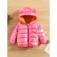 thumbnail image 2 of Qiylii Toddler Baby Winter Bear Ear Hood Coat, Solid Color Shine Long Sleeve Zipper Closure Down Cotton Jacket for Boys Girls,6M-5Years, 2 of 9