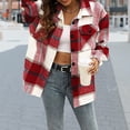 thumbnail image 4 of KZKR Women's Coats Plaid Jacket Long Sleeve Button Down Chest Pocketed Shirts Coats Shacket, 4 of 5