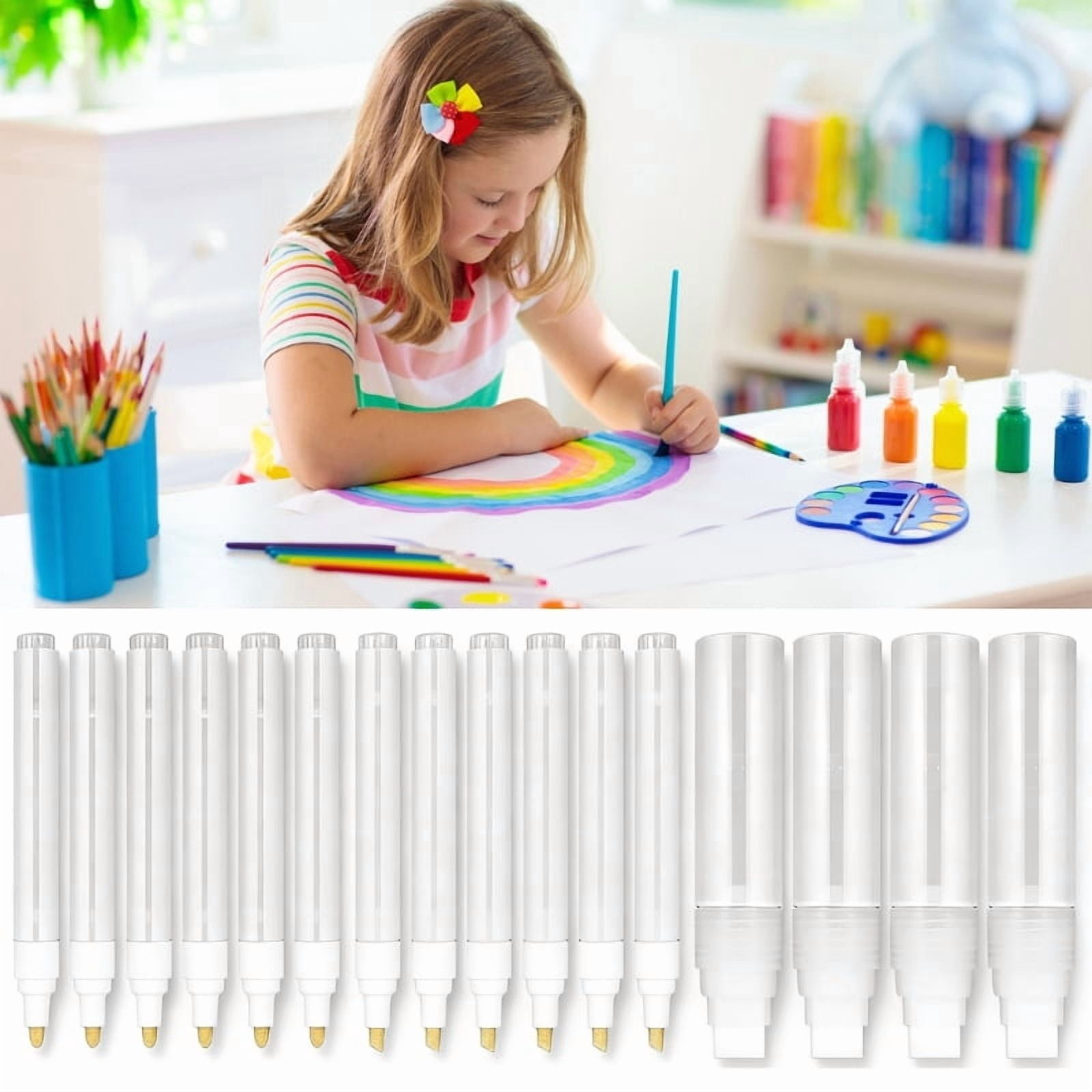 16Pcs Plastic Empty Marker Pen With 3 Droppers Refillable Empty Acrylic Paint Pen For Painting Doodling Handmade Craft