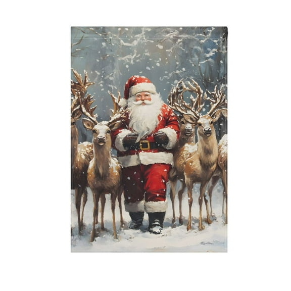 Christmas Santa Claus and Deers Garden Flag House Banner 12" x 18" Double Sided Outdoor Yard Decoration