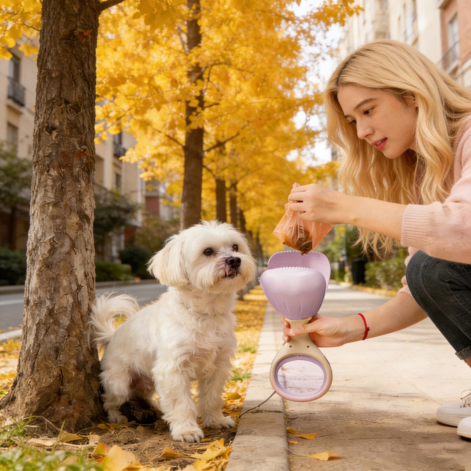Dog Poop Waste Disposal Portable Pick Up Tool With Dispenser Leash For Outdoor Walking Cleaning