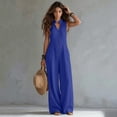 thumbnail image 5 of VBVC Women's Cotton Linen Button Front Jumpsuit , Sleeveless Baggy Overall For Women , Ladies' Summer Wide Leg Romper with Pockets, Blue , S-2XL, 5 of 8