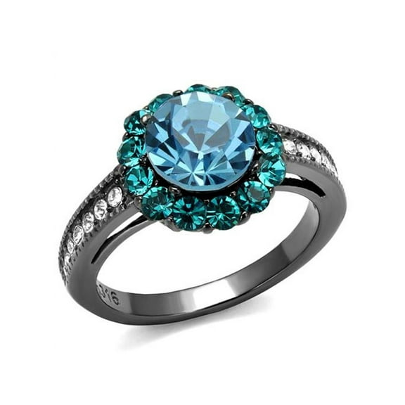 Light Black Stainless Steel 3.22 Ct Multi Color Crystal Halo Engagement Ring Size 8