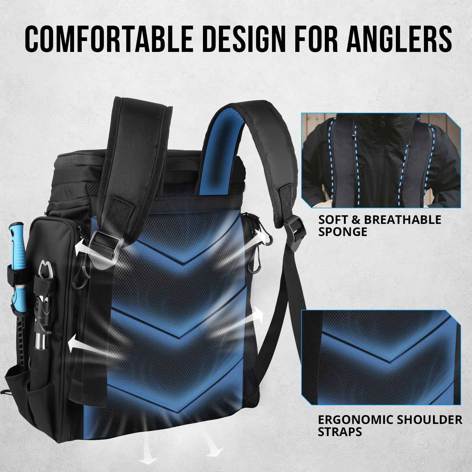 Fishing Backpack With Rod Holders Tackle Box  42l Large Water-resistant Fish Bag Store Gear