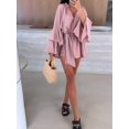 thumbnail image 5 of Women'S Layered Bell Sleeve Tie Neck Mini Dresses Ruffle Belted Tunic Dress Pink L, 5 of 9