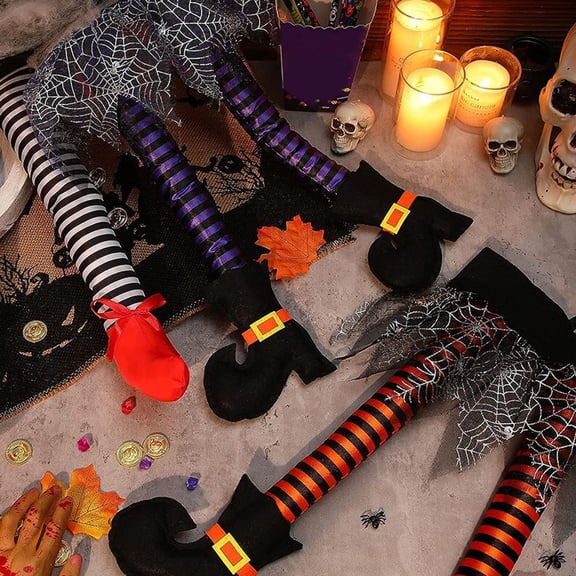 Oioii Halloween Witch Legs with Shoes for Wreath,Plush Stuffed Decoration, Car Auto Trunk Accessories, Outdoor Novelty Hanging Decor, Window Door Yard Decor