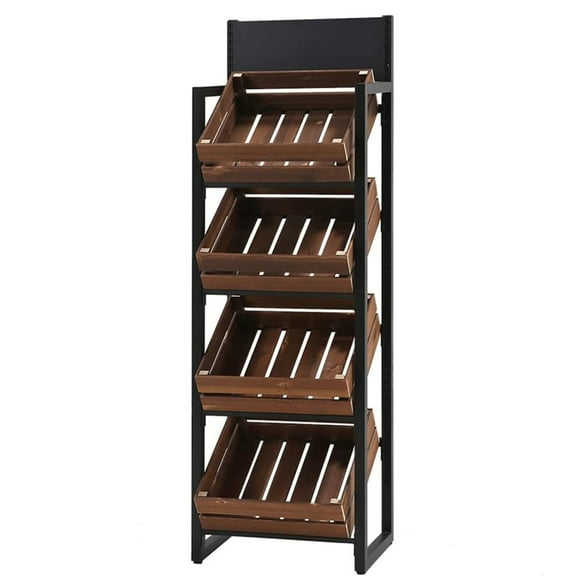 64 in. 4-Tier Fruit Basket, Wine Basket, Stackable Metal Storage Stand, Utility Rack, Supermarket Convenience Snack Store Display