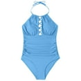 thumbnail image 4 of Women‘s One Piece Swimsuits Tummy Control Bathing Suits Shirred Push Up Halter Monokini Swimwear, 4 of 8