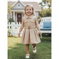 thumbnail image 4 of BemeyourBBs Toddler Baby Girl Safari Dress Kids Little Baby Girls Safari Outfit Lapel Sleeveless Front Pockets Button Down Pleated Dress with Belt Spring Summer Fall Clothes, 4 of 9