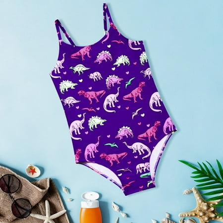

Gubotare Little Girls Dinosaur Printed 1 Piece Swimsuit Toddler Beach Sport Swimwear UPF 50+ Girls Swimsuit Girls Spa 1 12 Purple 8-9 Years
