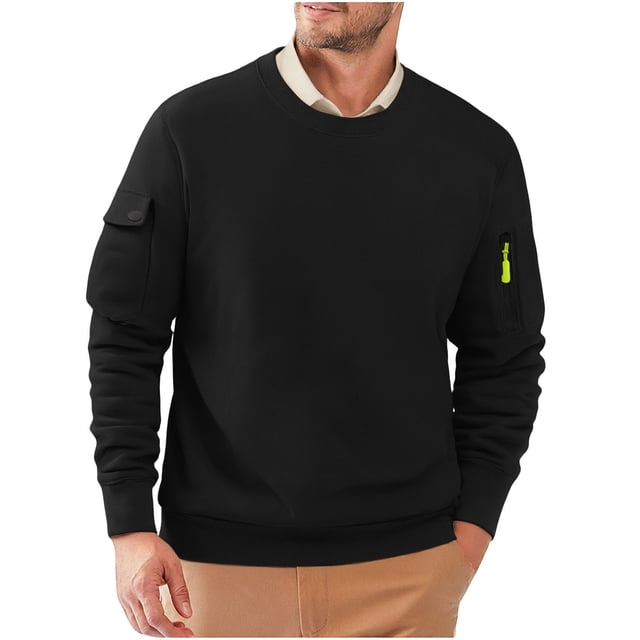 Sweatpants pour Hommes avec Poches Couleur Unie Manches Longues Col Rond Chandail en Molleton Top
