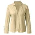 thumbnail image 4 of VISALY Cropped Cardigan Thin Cardigans Lightweight Fall Clothes Fashion Long Sleeve Notch Cardigans Open Front Slim Fit Work Cropped Jackets Coat Brown Jackets Dress Cardigan Comfy Sweaters Khaki 3Xl, 4 of 7