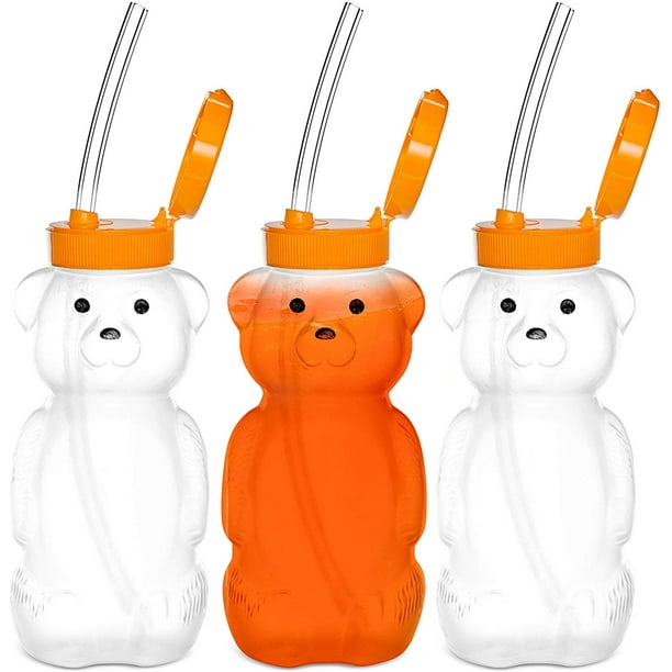Juice Bear Bottle Drinking Cup with Long Straws, 3 Pack, Squeezable