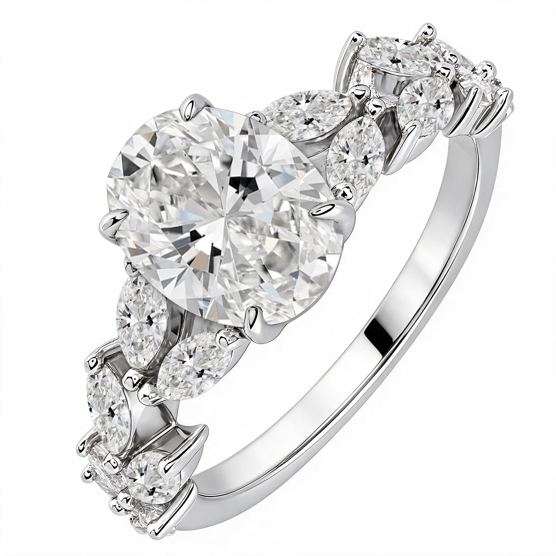 JeenMata 3.25 Carat Oval Cut Moissanite Vintage Style Leaf Vine Engagement Ring in 18K White Gold Plated for Women