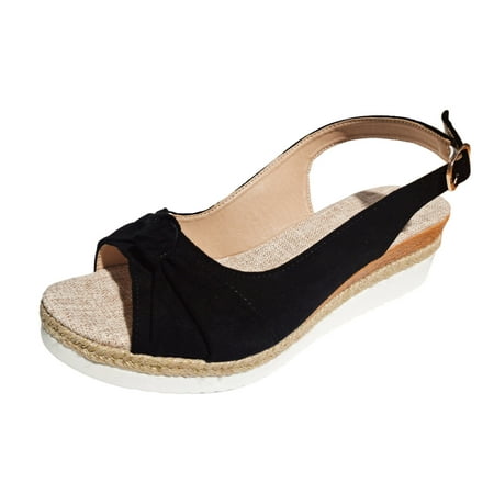 

Xboschi Walking Sandals Women Sandals Dressy Ladies Fashion Summer Solid Suede Bowtie Open Toe Buckle Wedge Heel Thick Sole Sandals