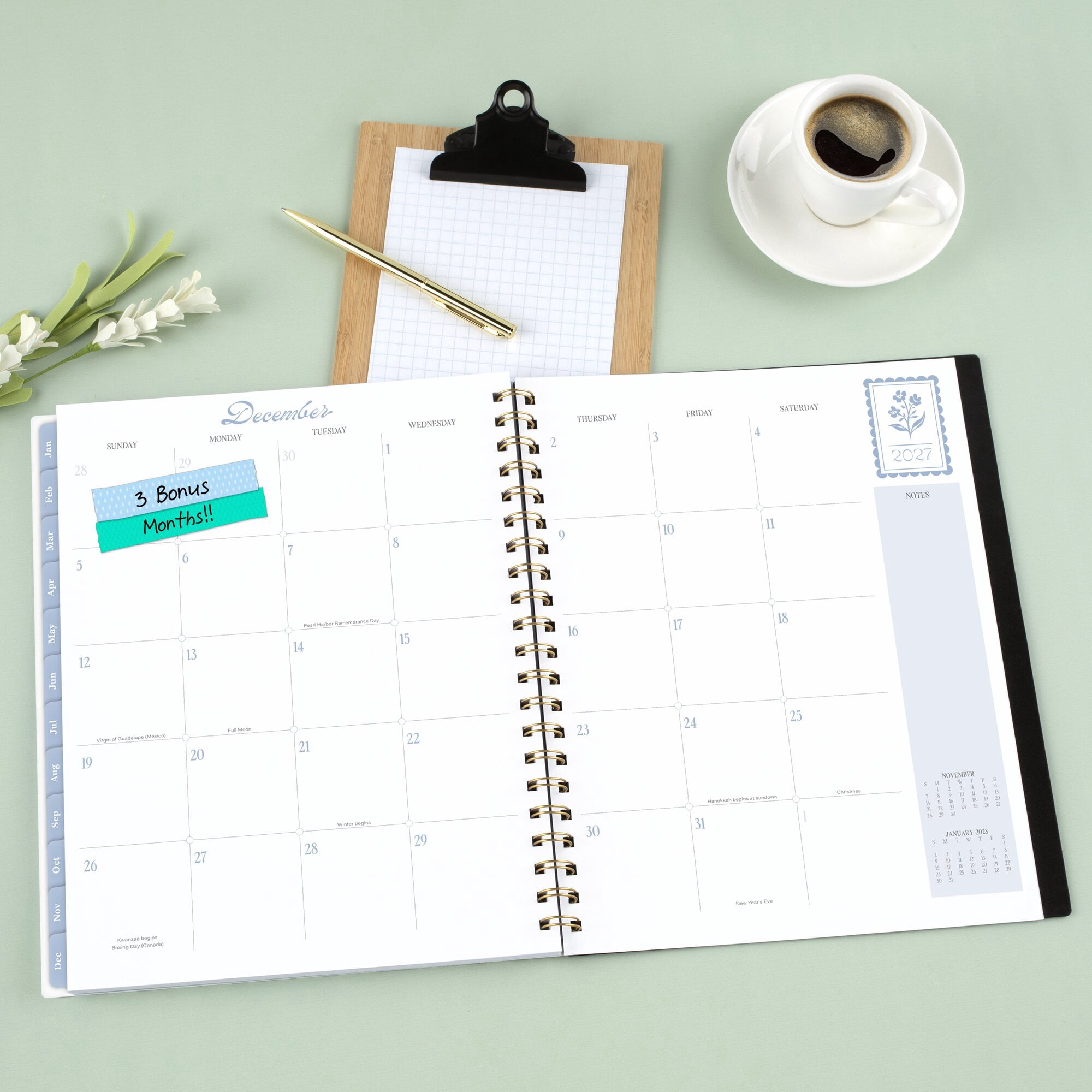 Cherrywood Lane for Mead Cambridge 2027 Weekly Monthly Planner Black Botanicals