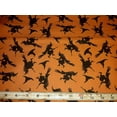 thumbnail image 2 of Halloween Flying Witches on Broomsticks on Orange 100% Cotton Fabric, 2 of 3