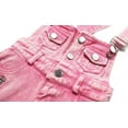 thumbnail image 4 of Kidscool Space Girls Stars Rose Embroidered Raw Edge Ripped Fashion Denim Shortalls,Pink,4-5 Years, 4 of 6