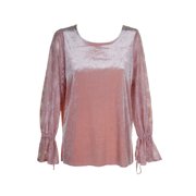 Kensie Pink Lace-Sleeve Velvet Top L