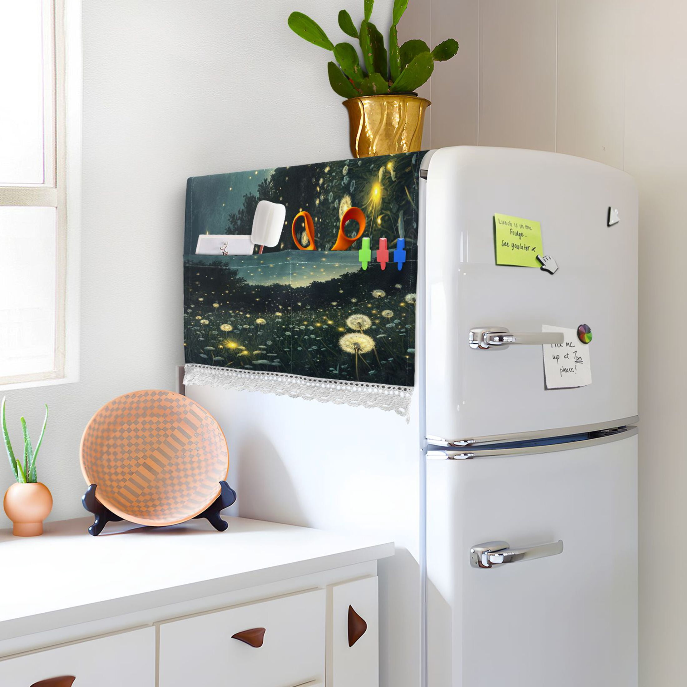 WOBOGO Fireflies in Dandelions Washing Machine Cloth Dryer Refrigerator Top Cover Protective Non-Slip Mat For Kitchen Laundry