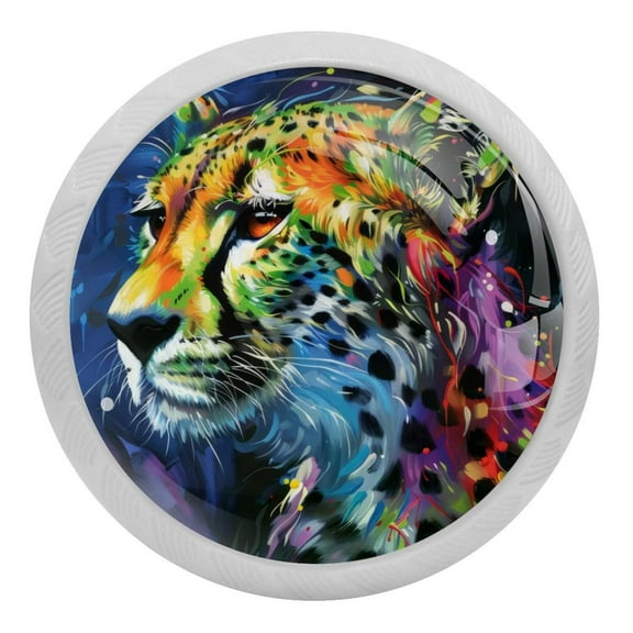 PhooArto Art Rainbow Leopard Print 4 PCS Crystal Glass Cabinet Knobs, Drawer Kitchen Cabinets Dresser Cupboard Wardrobe Pulls Handle - Glowing in the Dark
