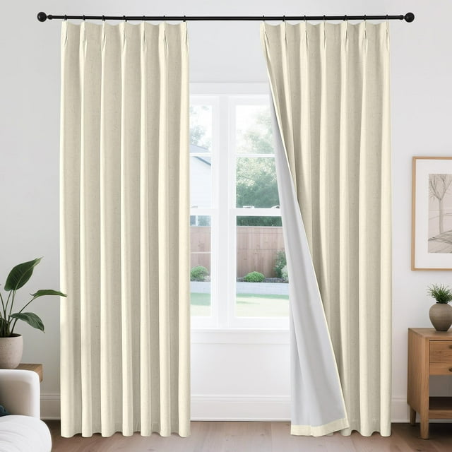 Cortinas Joydeco Pinch de lino plisado 100% opacas, 180 x 183 cm