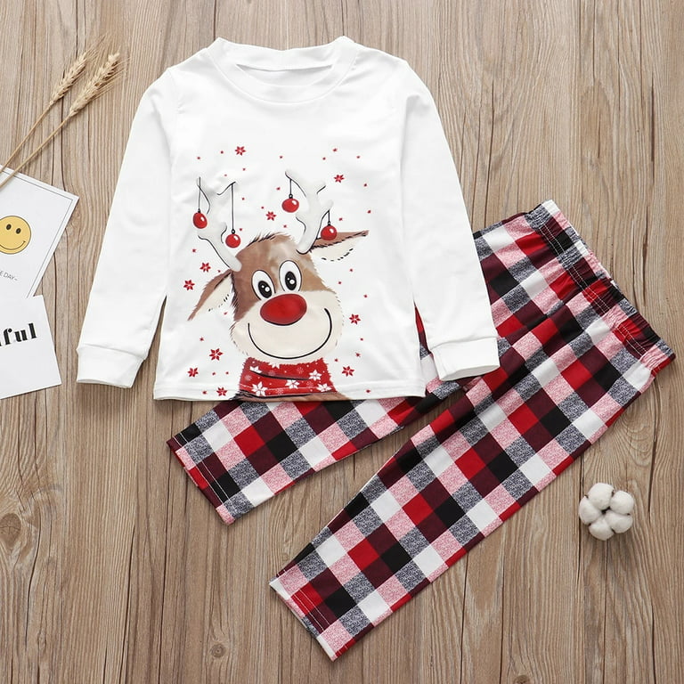 GRNSHTS Family Matching Christmas Pajamas Set polyester Xmas Deer Holiday  Pajamas Sleepwear Dad Mom Kids PJs (White Kids-3/4T)