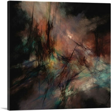 ARTCANVAS Black With Teal and Peach Modern Square Canvas Art Print - Size: 18" x 18" (0.75" Deep)