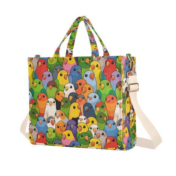 FORMRS Womens Corduroy Tote Bag Crossbody Shoulder Purse Handbag with Detachable Strap, Cartoon Birds Pattern
