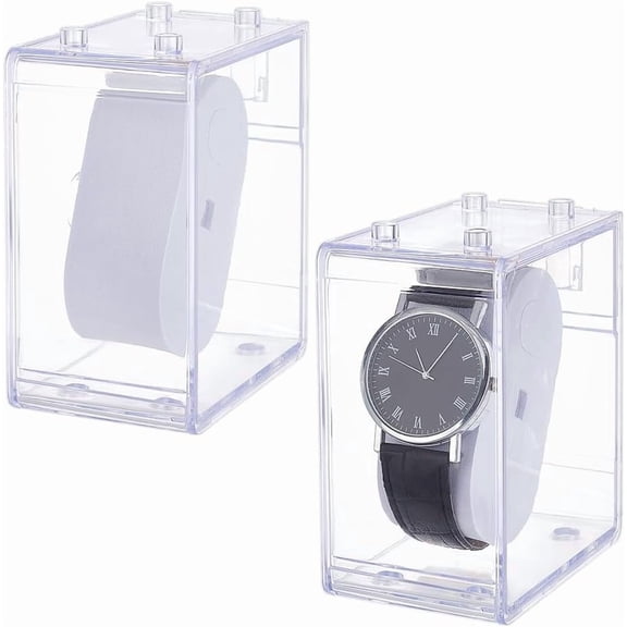 2pcs Clear Watch Case Acrylic Watch Box Rectangle Display Stand Watch Organizer for DIY