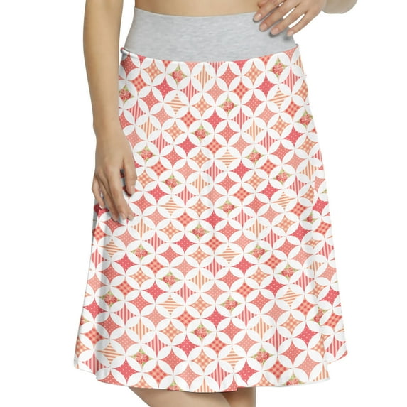 Women's Country Circles with Stripe Dot A-line Printed Skirt Casual Wear, 3XL, Dark Coral White, by Ambesonne