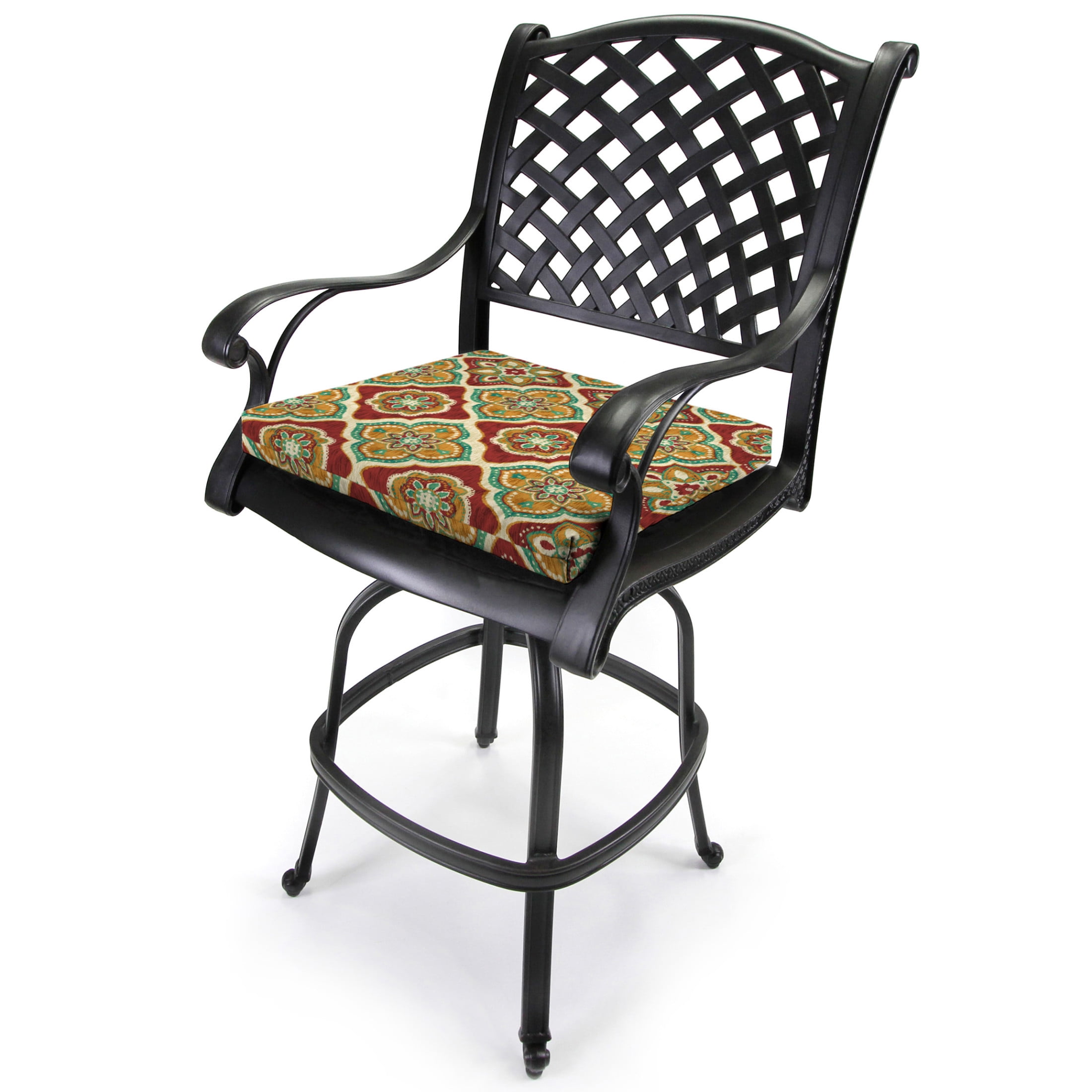 Jordan Manufacturing 17" x 19" Adonis Jewel Red Geometric Rectangular Outdoor Chair Pad Seat Cushion with Ties (2 Pack)