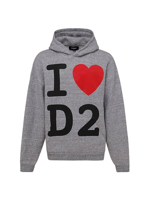 Light Grey Graphic-Print Hoodie With Classic Hood And Fitted Cuffs (Men's)