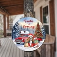 thumbnail image 3 of Santa is Coming Basset Hound Merry Christmas Xmas Noel Truck Tree Round Wood Sign Bassets Dog Breed Lovers Gifts Idea Hanging Wall Home Decor - 02023, 3 of 5