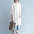 thumbnail image 1 of Camisa suelta de color sólido de las mujeres de moda Botones de manga larga con cuello redondo Blusa Abanopi Blanco/L, 1 of 7