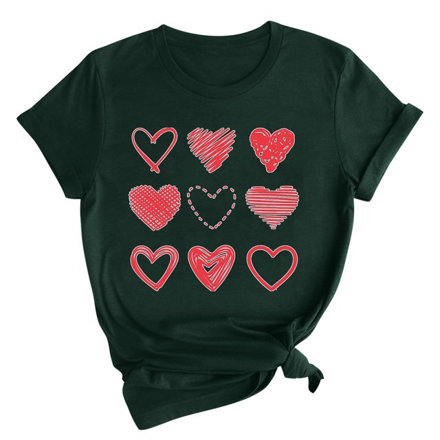 Diufon Hauts de la Saint-Valentin pour Femmes Manches Courtes Col Rond Tunique Chemise Décontractée Tendance Mignonne Imprimée Graphique Blouse