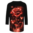 thumbnail image 5 of Htigea Womens 3/4 Sleeve Crewneck Shirts Romantic Rose Printed T-Shirts Valentine's Day Pullover Tops Casual Loose Tees Tunic Blouses 04#Multicolor,L, 5 of 5