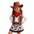 thumbnail image 2 of Toddlers Girls Role Play Western Cowgirl Costume Outfit For Girls 5 Piece Toddler Kids Costume Play Pretend Theme Party Wear,Brick Red2,110, 2 of 9