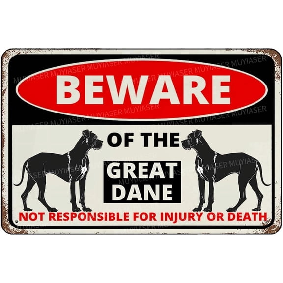 Beware Of The Dog Great Dane Sign Aluminum Metal Tin Signs Outdoor Yard Sign Warning Sign For Fence Yard Home Kitchen Farm Garden Wall Decor Plaque Poster Lovers Gifts 8x6 Inch