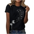 thumbnail image 2 of Wycnly Womens Tops Dressy Casual Comfy Breathable Loose Fit Trendy Pullover Tees Shirts Summer Short Sleeve Crewneck Tops Dandelion Print Blouse Black XL, 2 of 6