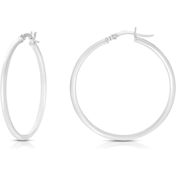 Floreo 10k White Gold 2mm High Polish Round Tube Hoop Earrings