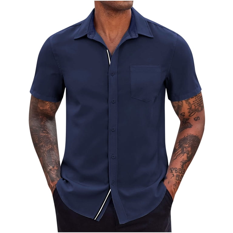 Yaoyar Men's Short Sleeve Turndown Collar Shirts Wrinkle Free Regular Fit Dress  Shirt Casual Button Down Shirts with Pocket Navy,2XL - Walmart.com