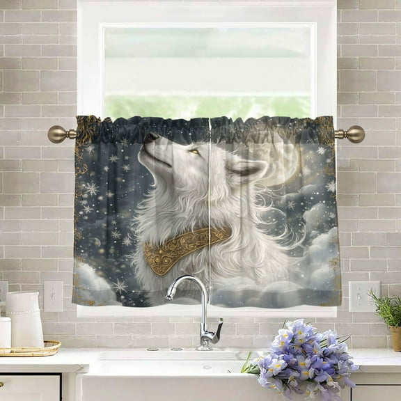 BZSMCE Set of 2 Pieces Kitchen Window Curtain Fashion Snowy Wolf in Harmony Printed 27x24in/27x36in