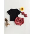thumbnail image 4 of Bagilaanoe 2pcs Newborn Baby Girl Short Pants Set Short Sleeve Print T Shirt Tops + Shorts + Headband 3M 6M 9M 12M 18M Infant Casual Summer Outfits, 4 of 9
