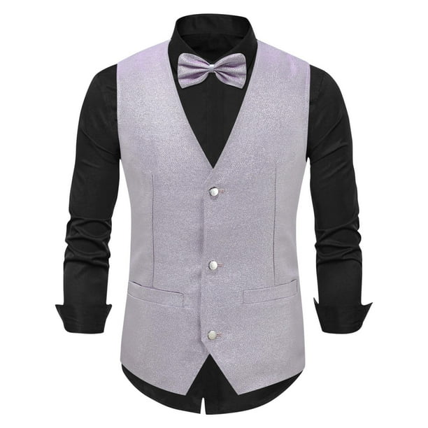 pstuiky Camiseta sin mangas para hombre, Blusa sin mangas con cuello en V, botones y pajarita con bolsillos estampados a la moda para hombre Chaleco de hombre l