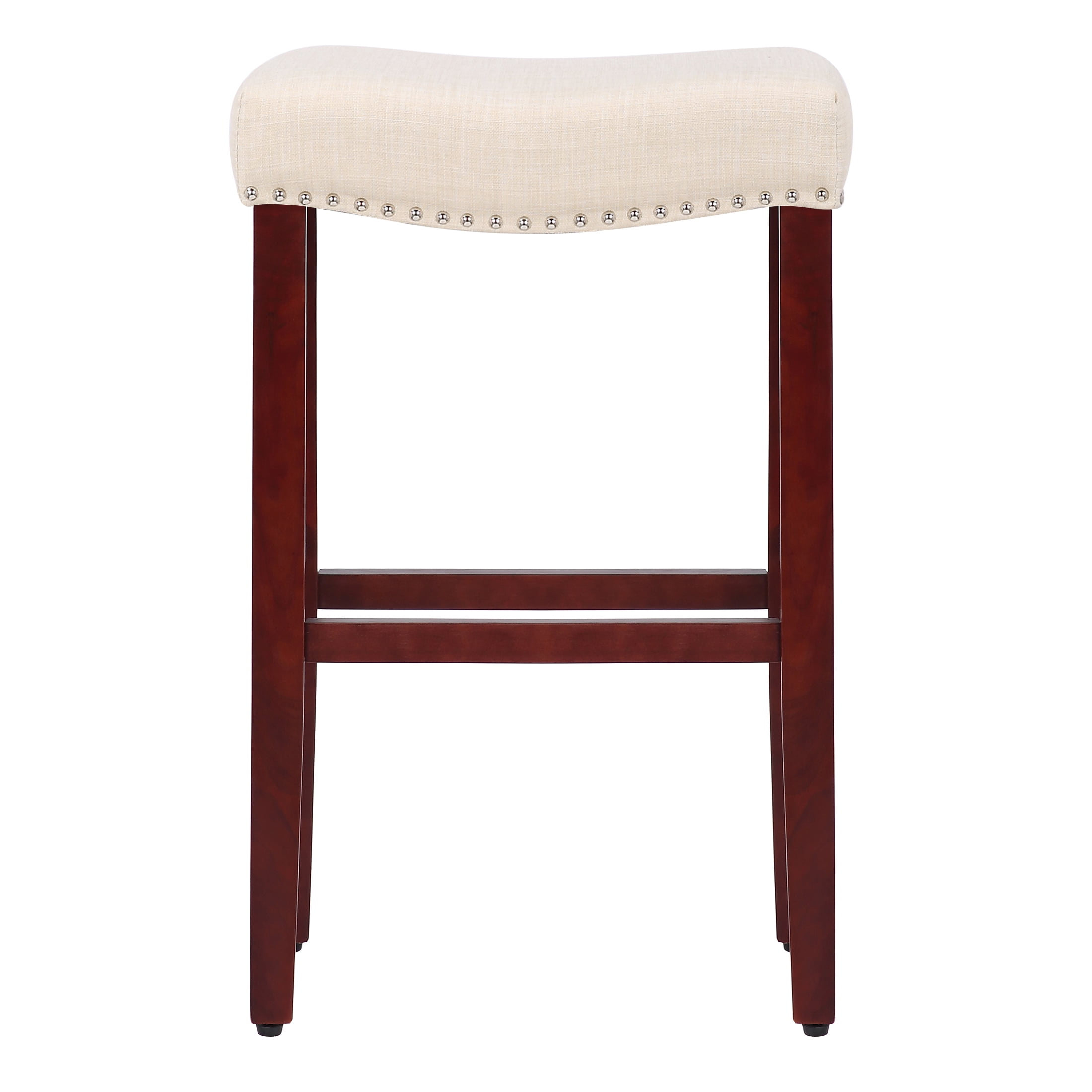 29" Inch Upholstered Backless Saddle Seat Counter Stool, Cherry/Beige