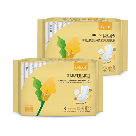 Uneat Extra Long Pads For Women, Ultra Thin Heavy Flow Cotton Sanitary Napkins